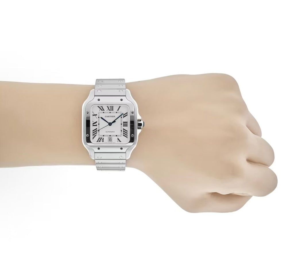 12.Cartier Sandus series watches for both men and women, Roman scale mechanical men's and women's watches, 39.8mm steel strip, white Roman