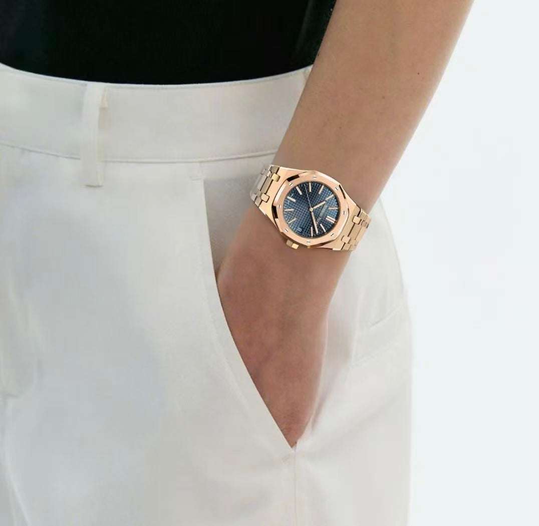 19.Watch men's mechanical watch hollow out fully automatic men's watch night light waterproof trend men's watch peacock blue