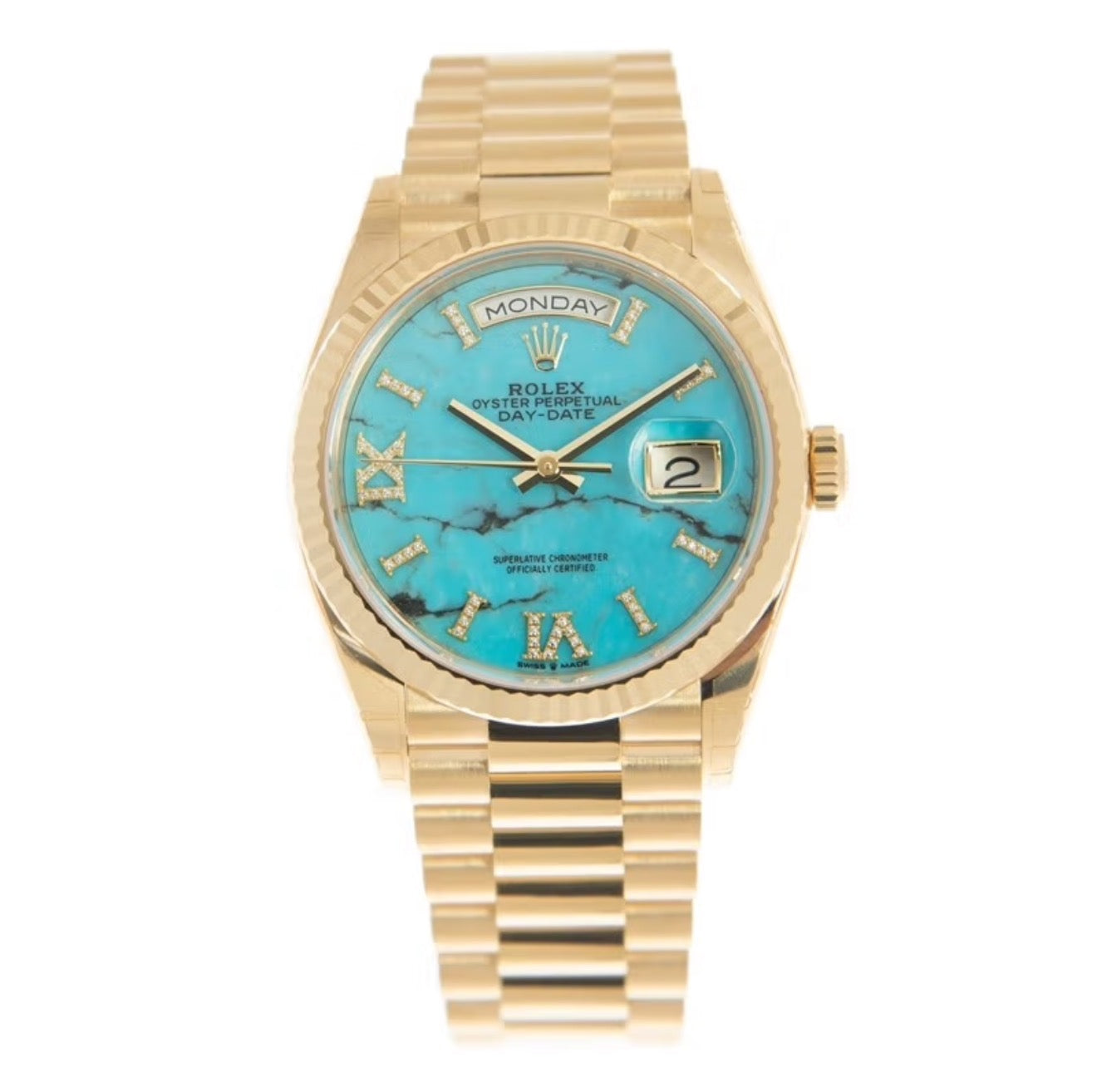 22.Rolex Week Calendar Series 36mm Automatic Mechanical Watch Made of Gold Material