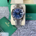 32.Rolex Logbook Men's Watch Fashion Business Calendar Steel Strip Automatic Mechanical Watch Set with Diamond Blue
