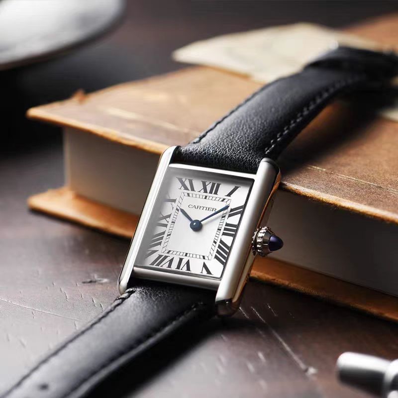 46 Cartier Tank Must Quartz Mechanical Stainless Steel Leather Strap Watch