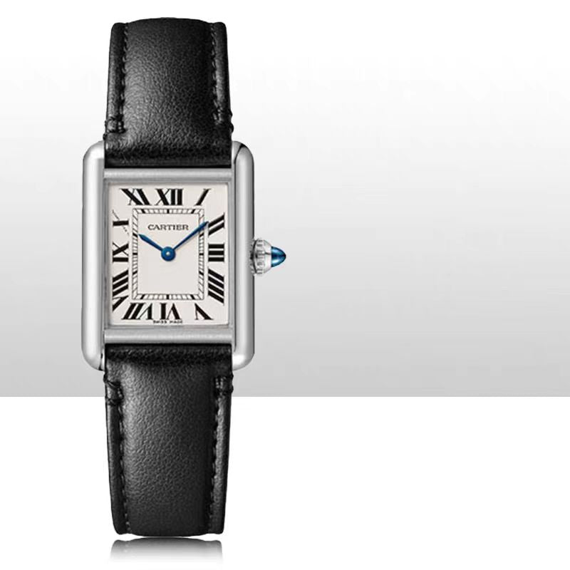 46 Cartier Tank Must Quartz Mechanical Stainless Steel Leather Strap Watch