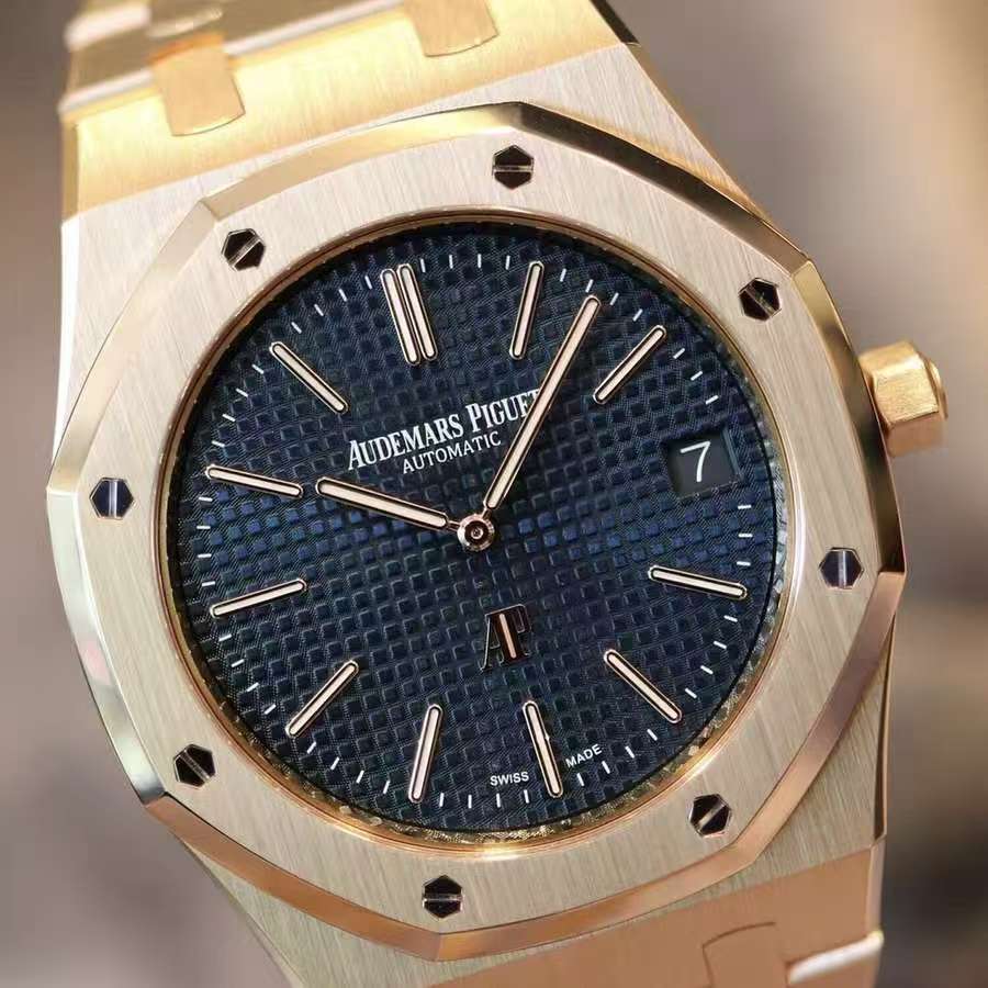 62 Audemars Piguet Royal Oak 18K Rose Gold Transparent Back 39mm Blue Dial Ultra-Thin Mechanical Pre-Owned Men's Watch