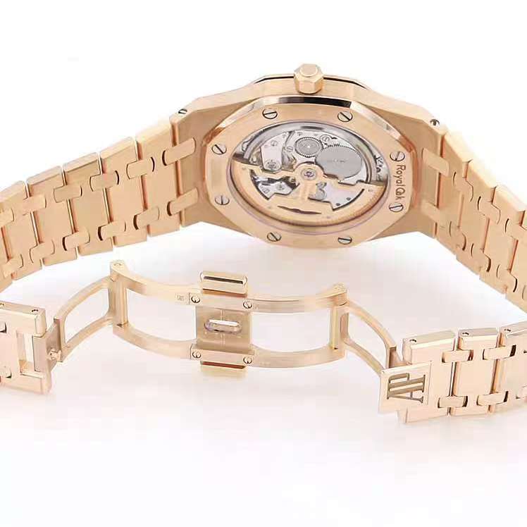 62 Audemars Piguet Royal Oak 18K Rose Gold Transparent Back 39mm Blue Dial Ultra-Thin Mechanical Pre-Owned Men's Watch