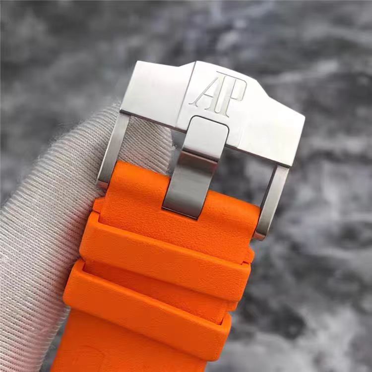 67 AP Audemars Piguet Royal Oak Offshore watch with orange dial, stainless steel, automatic mechanical men's watch