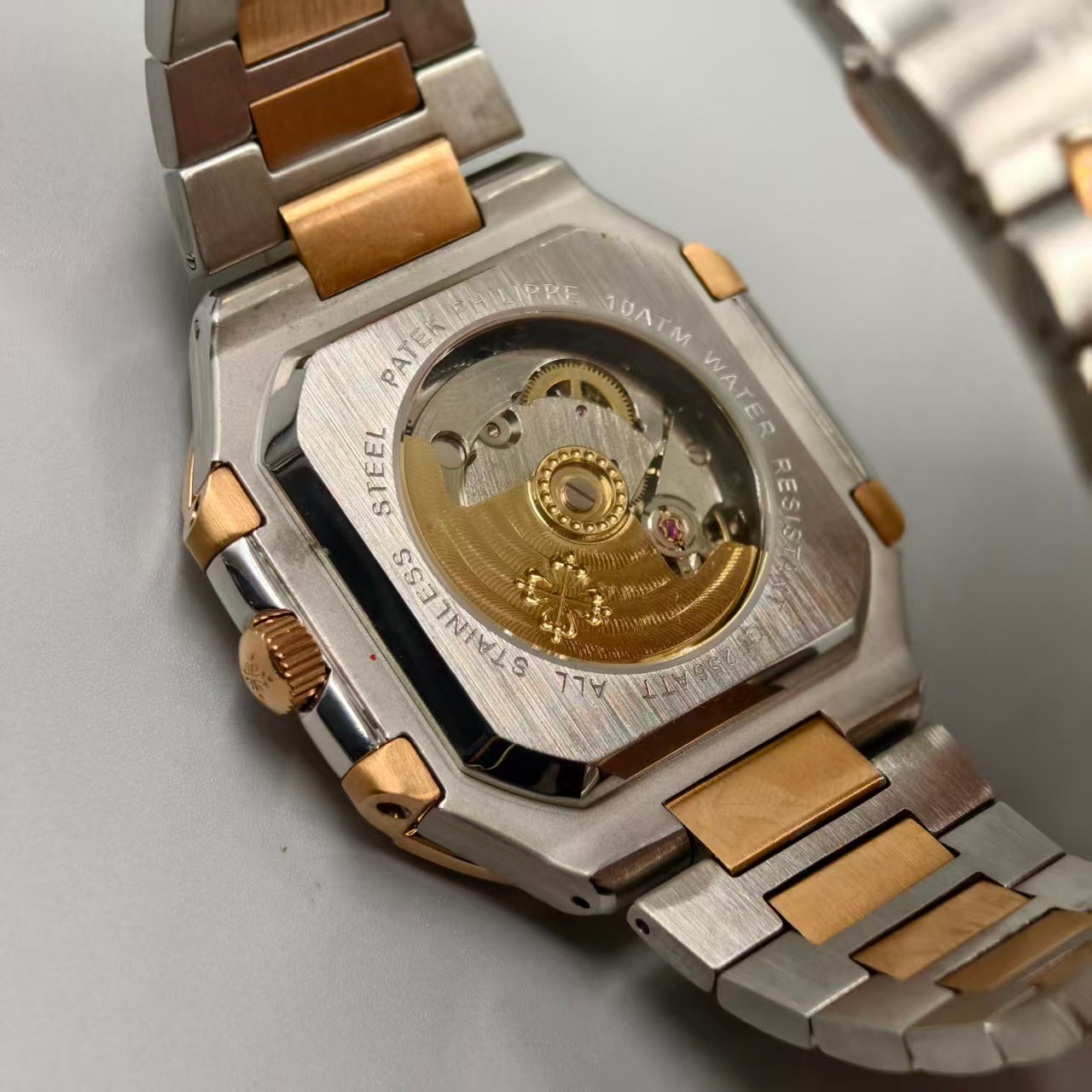 74 Patek Philippe Stainless Steel Automatic Mechanical Rose Gold Men's Watch