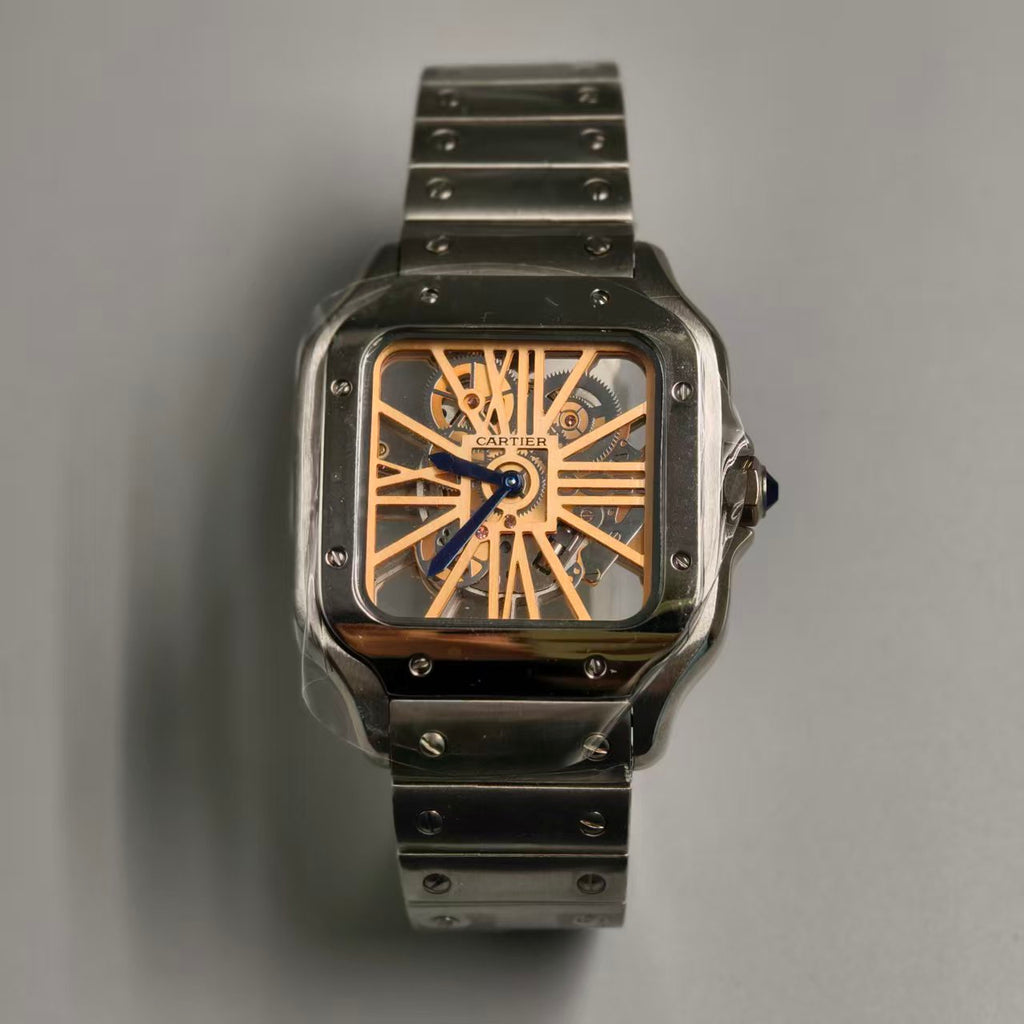 78 CARTIER Santos de Cartier Rose Gold 39.8mm Skeleton Manual Mechanical Men's Watch
