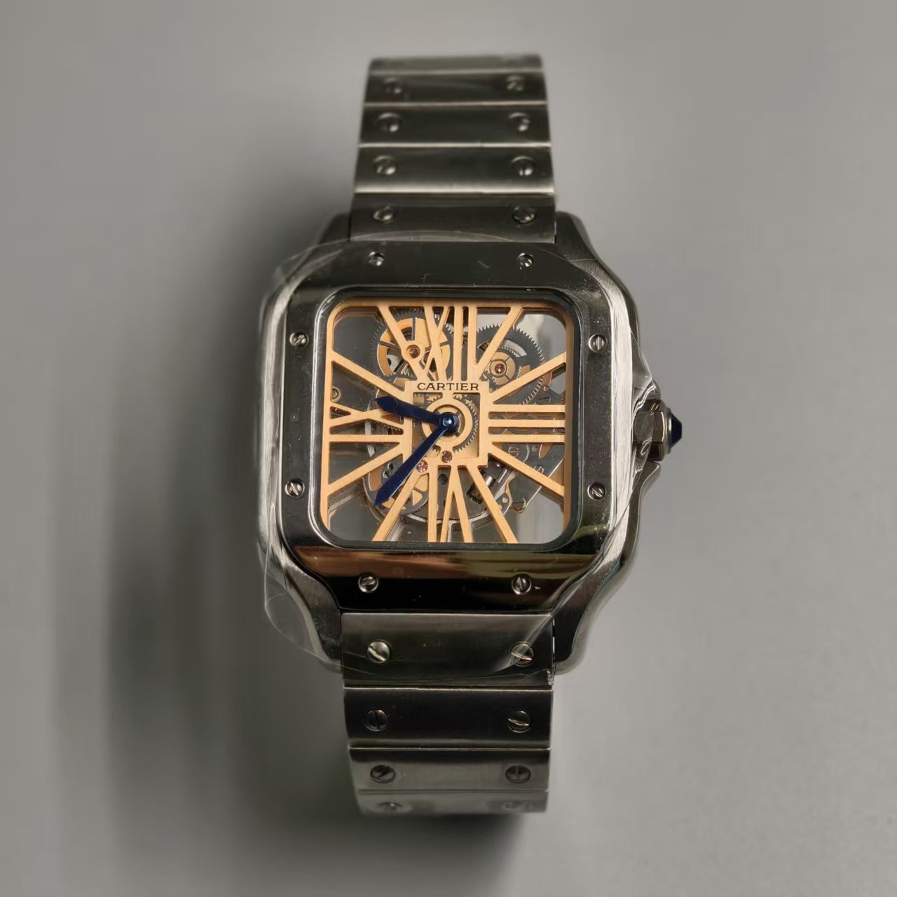 78 CARTIER Santos de Cartier Rose Gold 39.8mm Skeleton Manual Mechanical Men's Watch