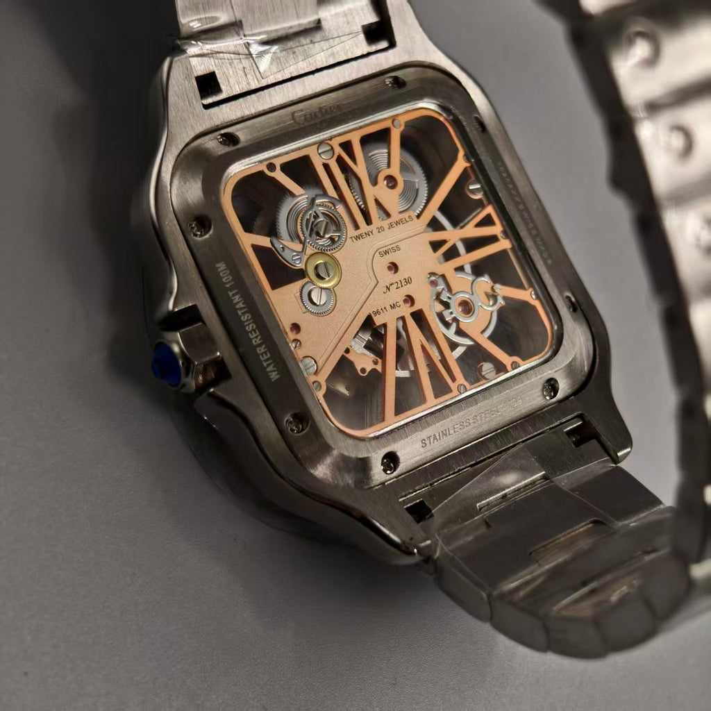 78 CARTIER Santos de Cartier Rose Gold 39.8mm Skeleton Manual Mechanical Men's Watch